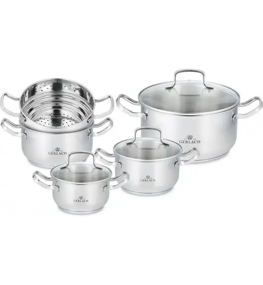 GERLACH SIMPLE Komplet Garnki 9 el z pokrywkami + 5 garnków luzem 1,5 l/ 2l /2,5 l/ 4,5l/ 7 l / +Patelnie Initial 24 28 cm 
