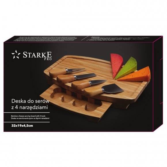 STARKE PRO Deska do sera z 4 akcesoriami do krojenia serów / 32 x 19 x 4,5 cm