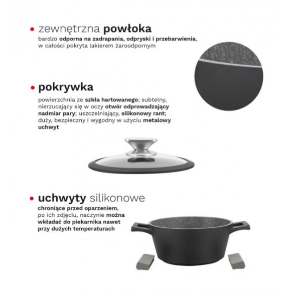 ZWIEGER WHITE STONE Komplet Garnków 16, 20, 24, 28 cm GREBLON C3 GRANITE non-stick