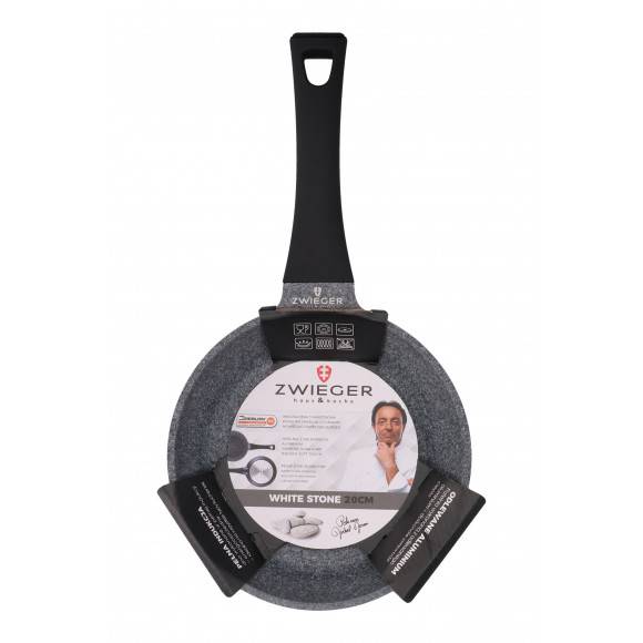 ZWIEGER WHITE STONE Komplet patelni 24, 28cm +pokrywki+ 28 cm grillowa/ GREBLON C3 GRANITE non-stick