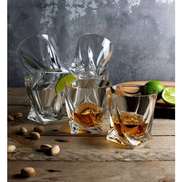 BOHEMIA QUADRO Komplet 12 szklanek do whisky 340 ml / Szkło kryształowe / CR60A500