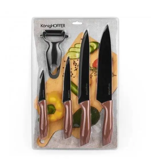 KonigHOFFER VENGA Komplet 4 noży + obieraczka do warzyw