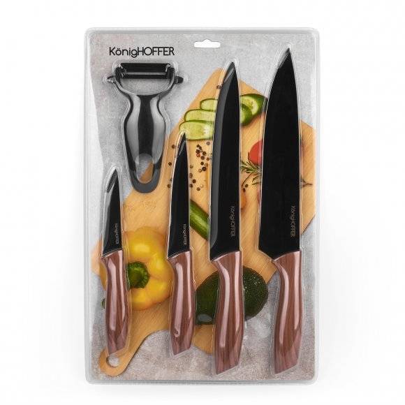 KonigHOFFER VENGA Komplet 4 noży + obieraczka do warzyw