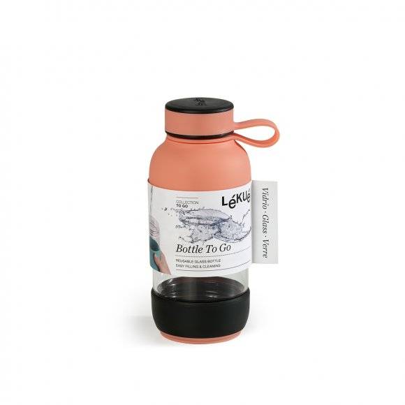 LEKUE TO GO Butelka szklana 600 ml / różowa