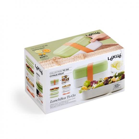 LEKUE TO GO Lunchbox / pojemnik śniadaniowy 2 x 500 ml / limonkowy