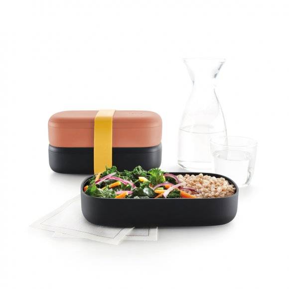 LEKUE TO GO Lunchbox / pojemnik śniadaniowy 2 x 500 ml / czarno - różowy