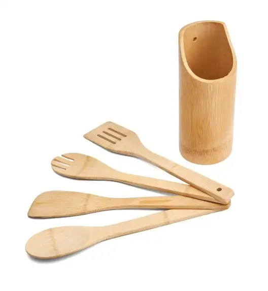 TADAR Zestaw 4 przyborów kuchennych z bambusowym pojemnikiem