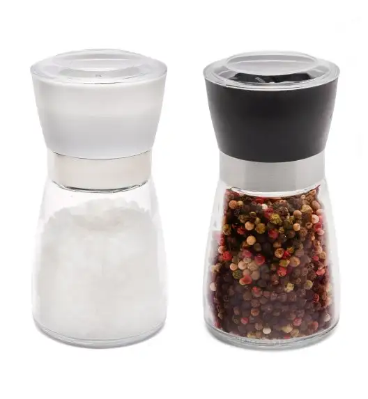 TADAR Zestaw szklanych młynków do soli i pieprzu 170 ml / czarny + biały
