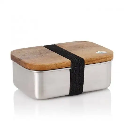 AdHoc COTTO Lunchbox / pojemnik śniadaniowy 600 ml / stal + drewno akacjowe