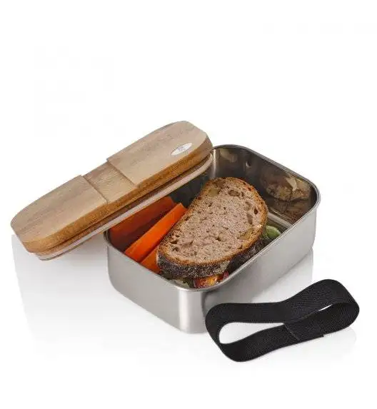 AdHoc COTTO Lunchbox / pojemnik śniadaniowy 600 ml / stal + drewno akacjowe