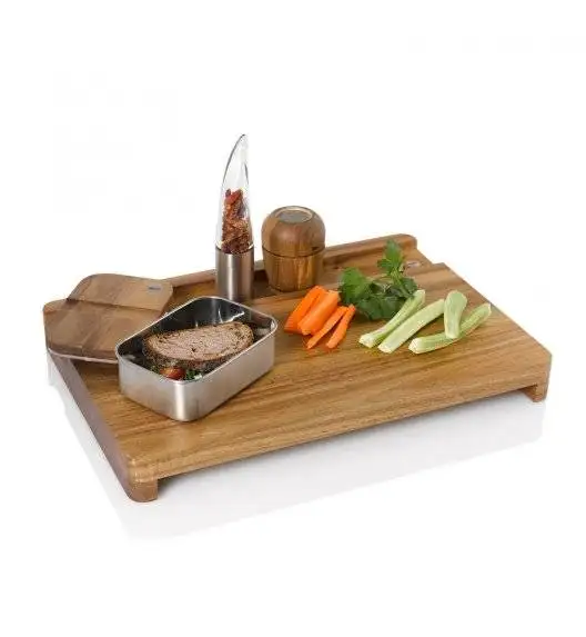 AdHoc COTTO Deska 48 x 25 cm + lunchbox / pojemnik śniadaniowy 600 ml / stal + drewno akacjowe