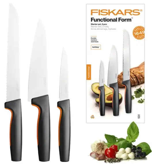 FISKARS FUNCTIONAL FORM 1057559 Komplet 3 noży kuchennych STARTER SET w pudełku / stal nierdzewna