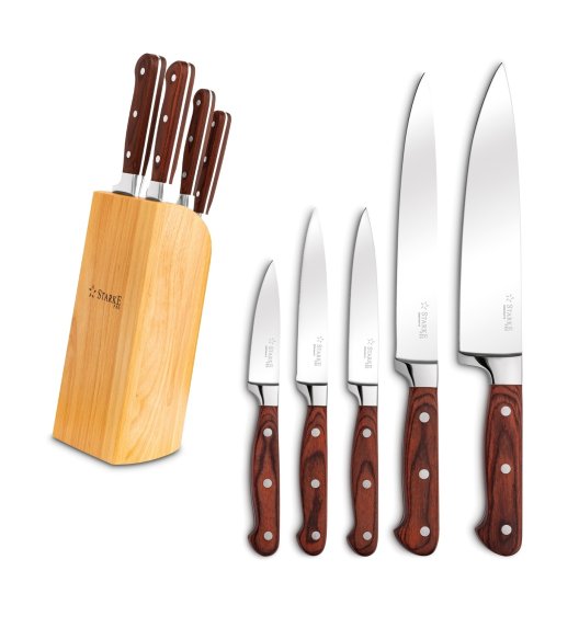 STARKE ATAGO Komplet noży kuchennych w bloku 6 el. / drewno kauczukowe / niemiecka jakość 