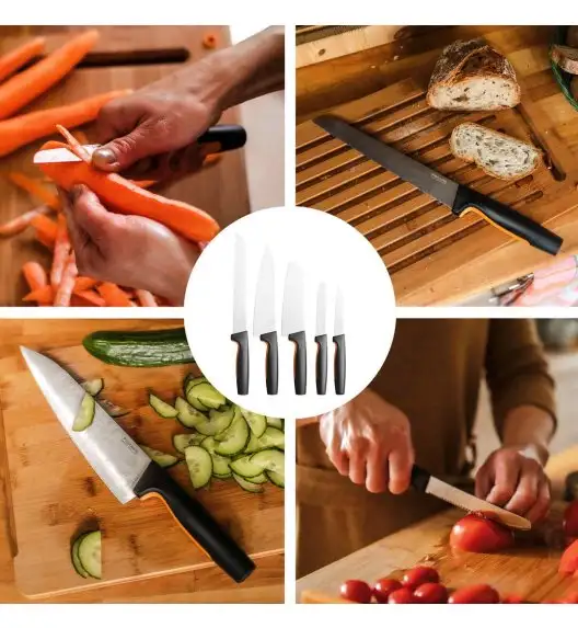 FISKARS FUNCTIONAL FORM 1057558 Komplet 5 noży kuchennych STARTER SET w pudełku + ostrzałka Fiskars Edge