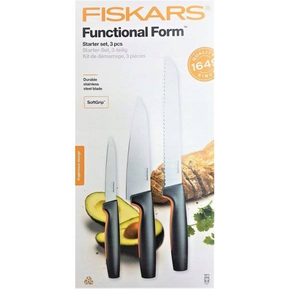 FISKARS FUNCTIONAL FORM 1057559 Komplet 3 noży kuchennych STARTER SET w pudełku+ ostrzałka Fiskars Edge