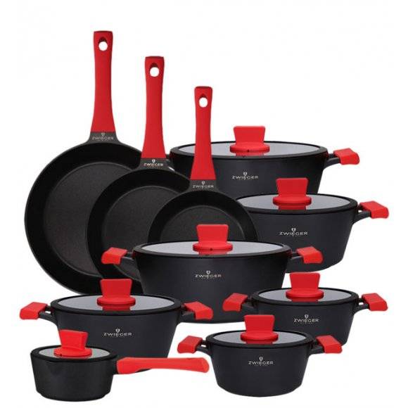 ZWIEGER OBSIDIAN Komplet Garnki 6 el z pokrywkami 5,5l/ 3,5l/ 2l +garnki luz +patelnia 20, 24, 28 cm / GREBLON
