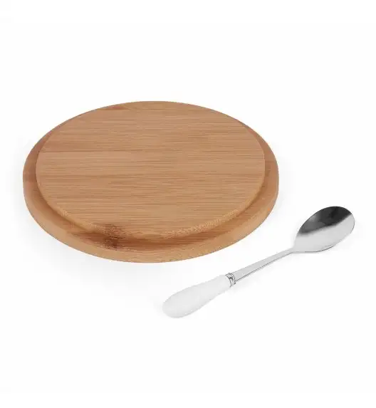 KONIGHOFFER Porcelanowa cukiernica z bambusową pokrywą + łyżeczka / biała / 350 ml
