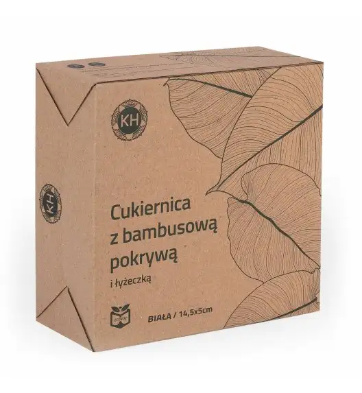 KONIGHOFFER Porcelanowa cukiernica z bambusową pokrywą + łyżeczka / biała / 350 ml