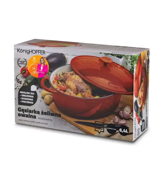 KONIGHOFFER Gęsiarka żeliwna emaliowana 6,4 l / owalna, czerwona