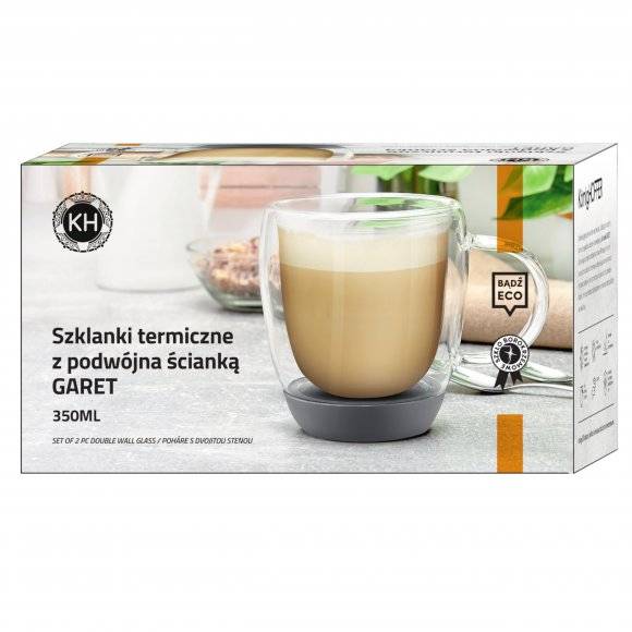 TADAR GARET Szklanki termiczne do kawy z szarym silikonowym dnem / 330 ml / 2 sztuki