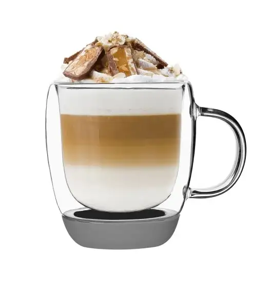 KONIGHOFFER GARET Szklanki termiczne do kawy z szarym silikonowym dnem / 330 ml / 2 sztuki