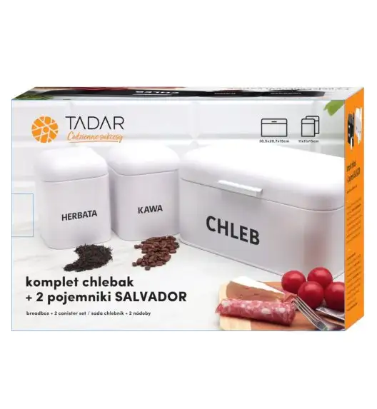 TADAR SALVADOR Chlebak + 2 pojemniki kuchenne / biały mat