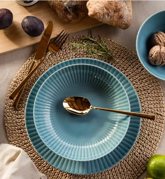 LUBIANA DAISY WATERFALL K6 Serwis obiadowo - kawowy 6 osób / 30 elementów / turkusowy