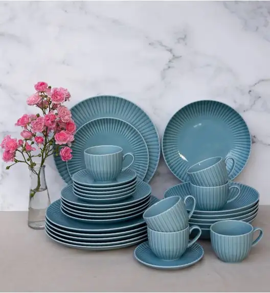 LUBIANA DAISY WATERFALL K6 Serwis obiadowo - kawowy 12 osób / 60 elementów / turkusowy