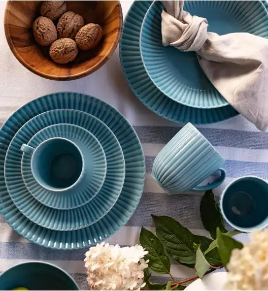 LUBIANA DAISY WATERFALL K6 Serwis obiadowo - kawowy 18 osób / 90 elementów / turkusowy