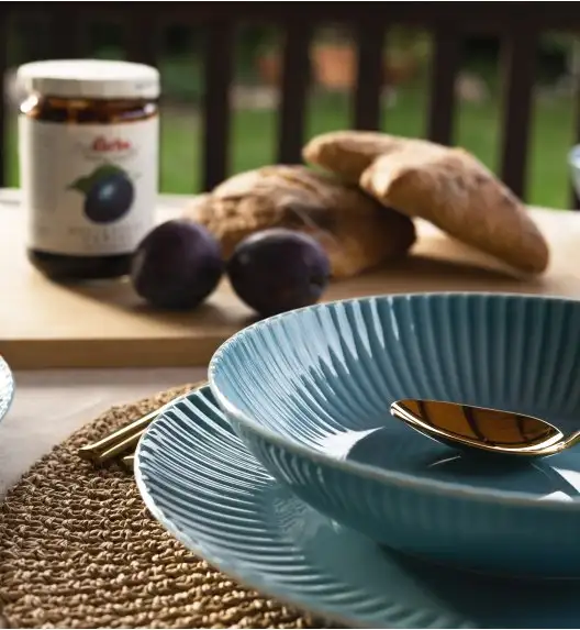 LUBIANA DAISY WATERFALL K6 Serwis obiadowo - kawowy 6 osób / 36 elementów / turkusowy