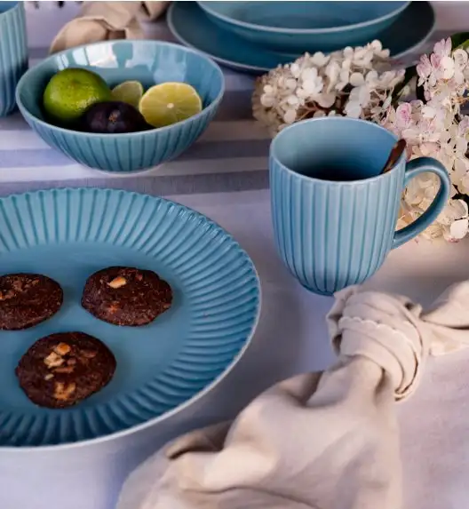 LUBIANA DAISY WATERFALL K6 Serwis obiadowo - kawowy 6 osób / 36 elementów / turkusowy