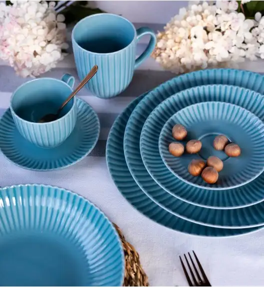 LUBIANA DAISY WATERFALL K6 Serwis obiadowo - kawowy 12 osób / 72 elementy / turkusowy