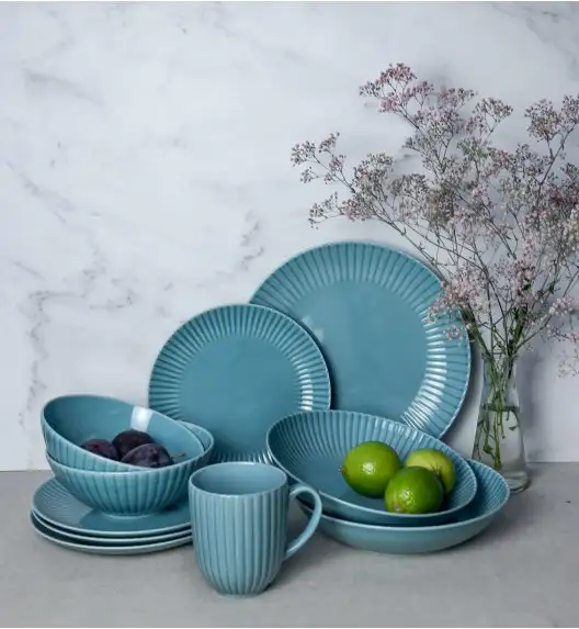 LUBIANA DAISY WATERFALL K6 Serwis obiadowo - kawowy 12 osób / 72 elementy / turkusowy