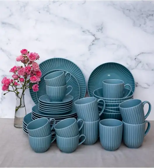 LUBIANA DAISY WATERFALL K6 Serwis obiadowo - kawowy 12 osób / 72 elementy / turkusowy