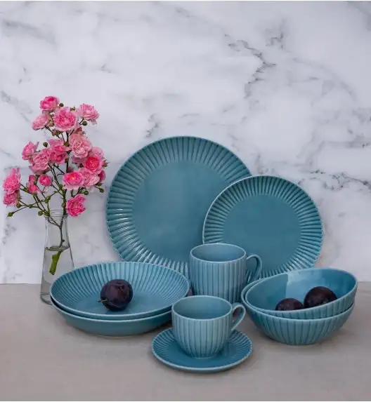 LUBIANA DAISY WATERFALL K6 Serwis obiadowo - kawowy 12 osób / 84 elementy / turkusowy