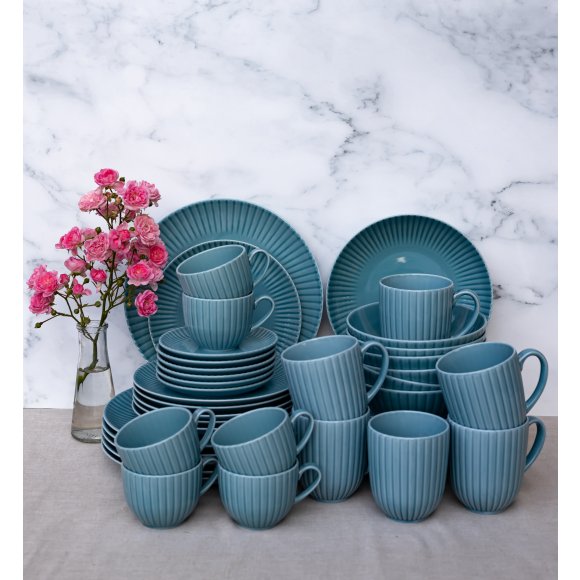 LUBIANA DAISY WATERFALL K6 Serwis obiadowo - kawowy 12 osób / 84 elementy / turkusowy