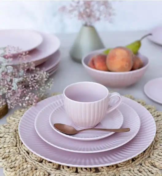 LUBIANA DAISY SUNSET K7 Serwis obiadowo - kawowy 12 osób / 84 elementy / różowy