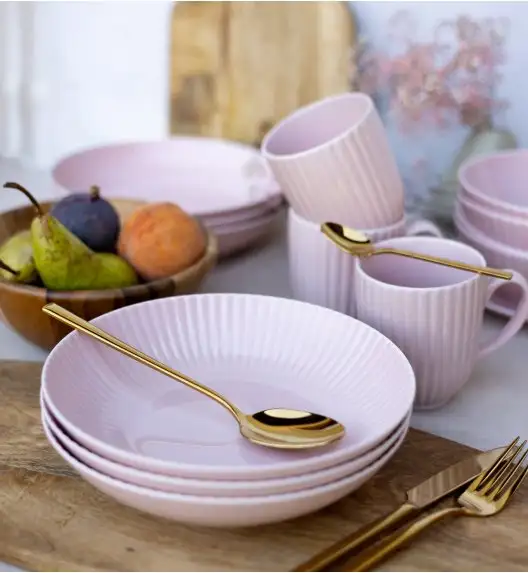 LUBIANA DAISY SUNSET K7 Serwis obiadowo - kawowy 12 osób / 84 elementy / różowy