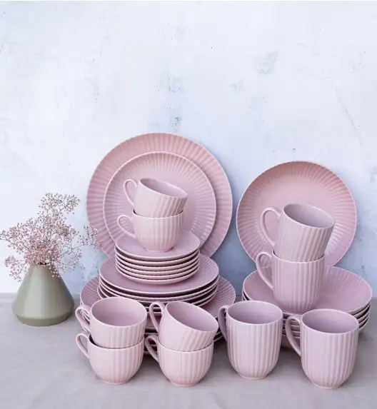 LUBIANA DAISY SUNSET K7 Serwis obiadowo - kawowy 12 osób / 84 elementy / różowy