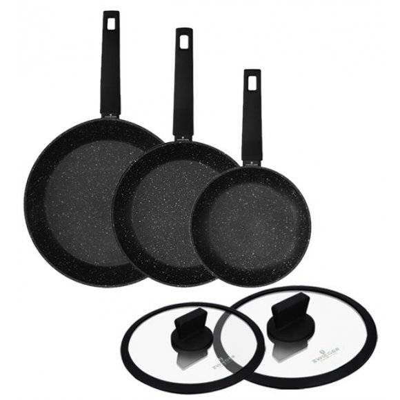 ZWIEGER FORTE Komplet Patelnia aluminiowa 20, 24, 28 cm + pokrywki / powłoka granitowa PFLUON / indukcja