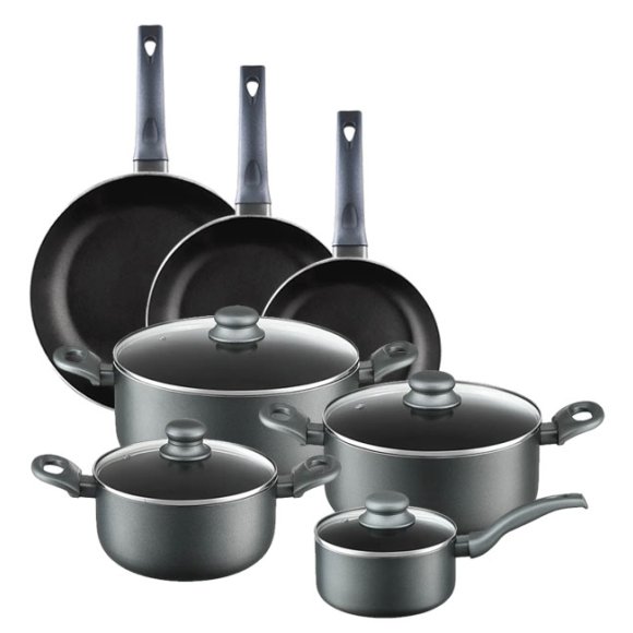 AMBITION GRAPHITE Komplet garnków z pokrywkami 20, 24, 28 cm + Rondel 16 cm + Zestaw Patelni 20, 24, 28 cm / Powłoka ILAG BASIC