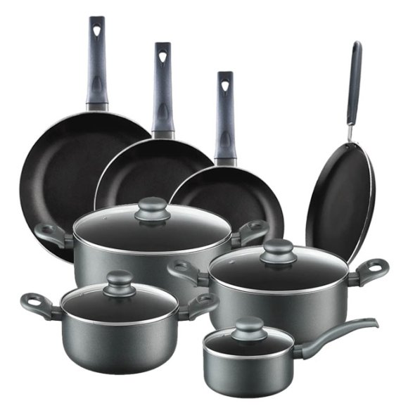 AMBITION GRAPHITE Komplet garnków z pokrywkami 20, 24, 28 cm + Rondel 16 cm + Zestaw Patelni 20, 24, 28 cm + naleśnikowa 25 cm / Powłoka ILAG BASIC
