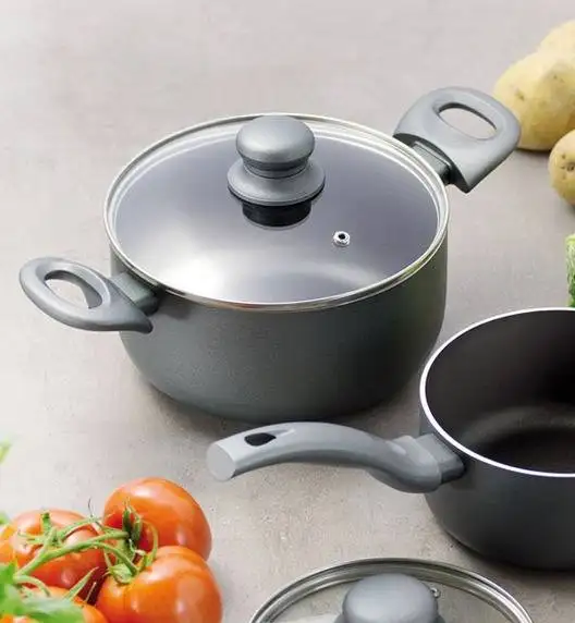AMBITION GRAPHITE Komplet garnków z pokrywkami 20, 24, 28 cm + Rondel 16 cm + Zestaw Patelni 20, 24, 28 cm + naleśnikowa 25 cm / Powłoka ILAG BASIC