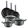 AMBITION GRAPHITE Komplet garnków z pokrywkami 20, 24, 28 cm + Zestaw Patelni 20, 24, 28 cm / Powłoka ILAG BASIC
