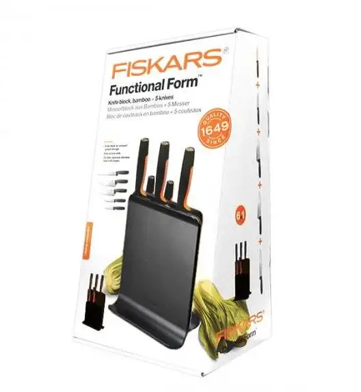 FISKARS FUNCTIONAL FORM 1057554 Komplet 5 noży w bloku czarnym + Obierak FF 