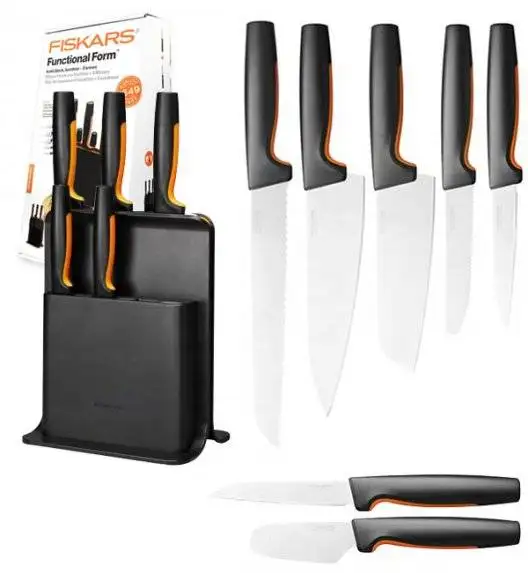 FISKARS FUNCTIONAL FORM 1057554 Komplet 5 noży w bloku czarnym + Nóż do smarowania + nóż do skrobania