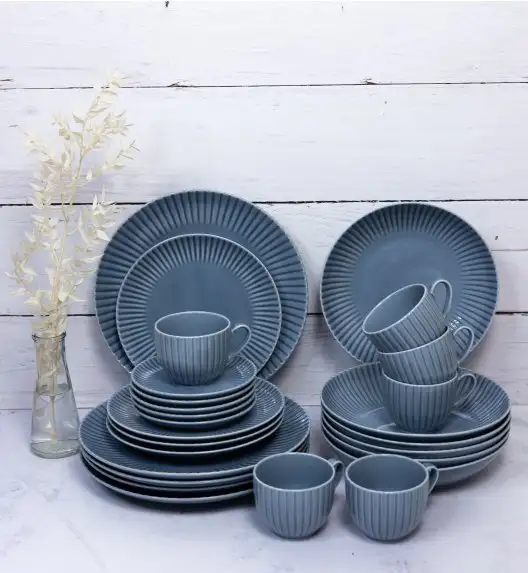 LUBIANA DAISY SEASIDE K9 Serwis obiadowo - kawowy 12 osób / 60 elementów / szaro - niebieski