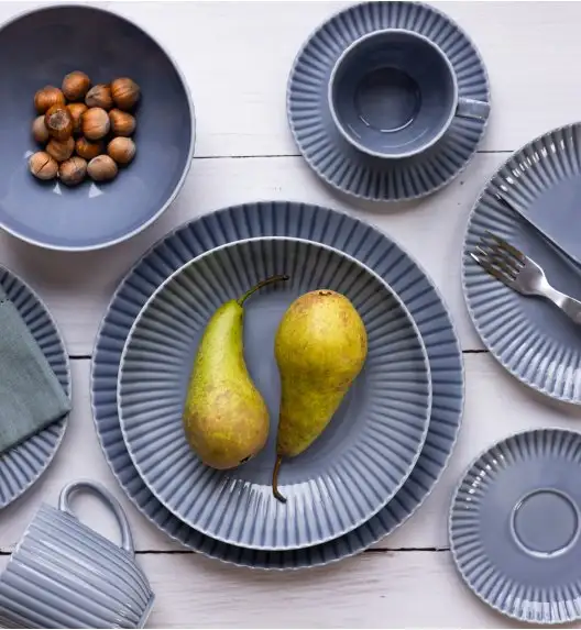 LUBIANA DAISY SEASIDE K9 Serwis obiadowo - kawowy 18 osób / 90 elementów / szaro - niebieski