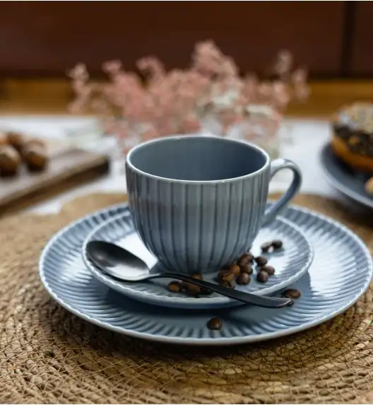 LUBIANA DAISY SEASIDE K9 Serwis obiadowo - kawowy 24 osoby / 120 elementów / szaro - niebieski