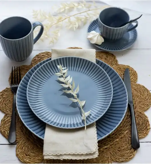 LUBIANA DAISY SEASIDE K9 Serwis obiadowo - kawowy 12 osób / 72 elementy / szaro - niebieski